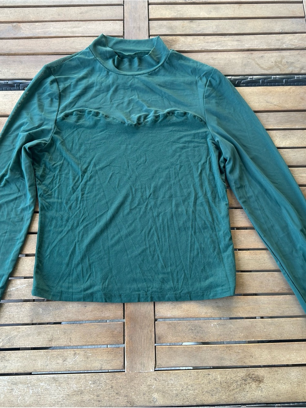 SHEIN Dark Green Long Sleeve Mock Neck Top